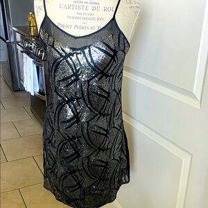 EUC Atmosphere black spaghetti strap sequin mini dress size 12